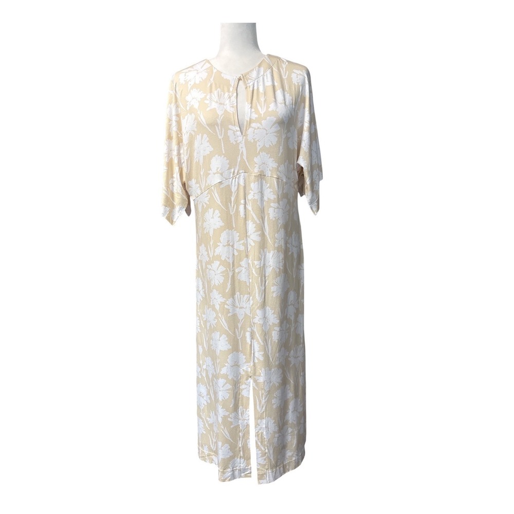 Holebrook Sweden Asta Floral Maxi Dress Beige White Keyhole Empire Waist Small